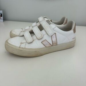 Veja White and Gold velcro Sneakers